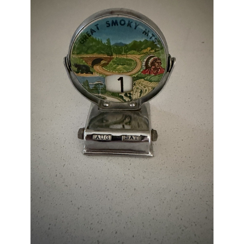 Vintage Great Smokey Mountains Chrome Perpetual Flip Desk Top Calendar 3" MCM